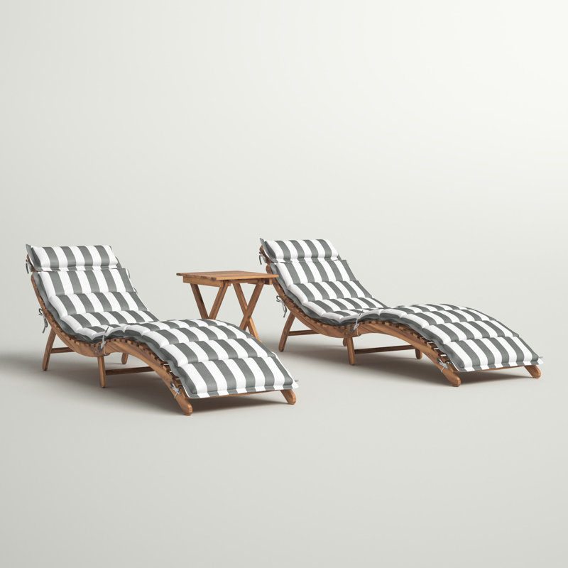 Alois Chaise Lounge Set with Cushion and Table, Gray/White Stripe