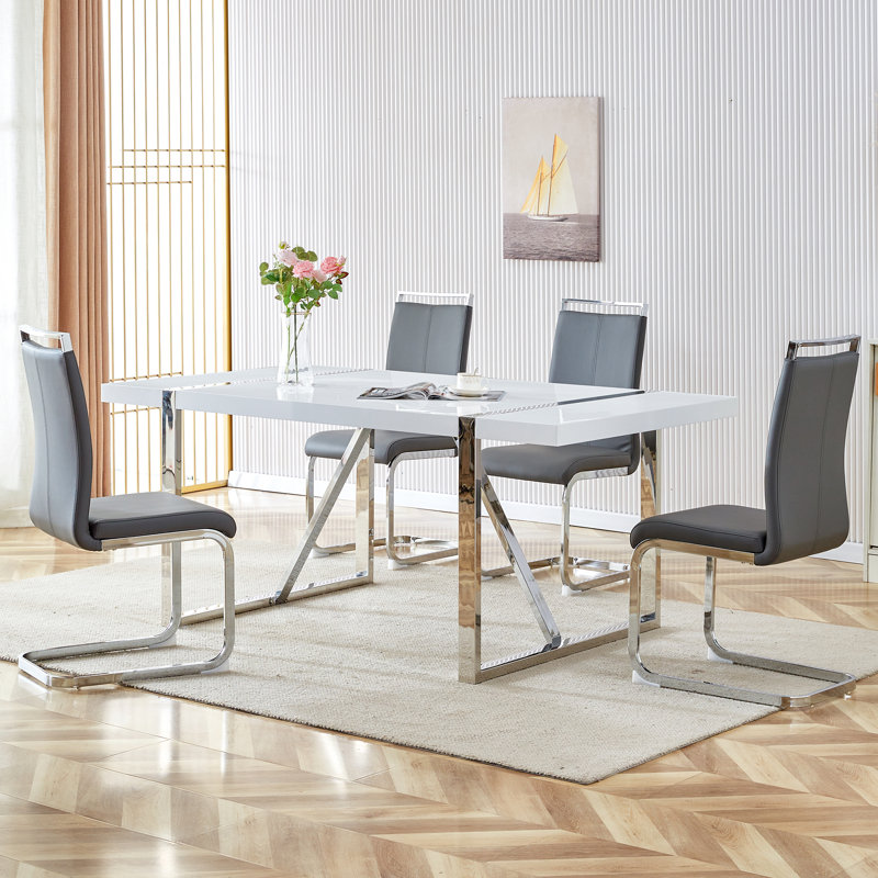 Ensemble de table de salle à manger 5 pièces Modern Glam, Gris foncé, 5