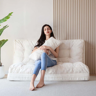Corduroy Bean Bag Chair Tufted Folding Sofa Bed with Pillows
