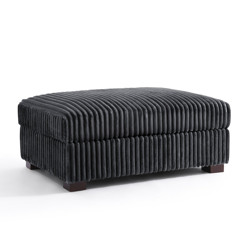 Upholstered Gray Faux Rabbit Fur Flannel Rectangle Ottoman, Single Ottoman Modular Part For Sectional Sofa, Gray