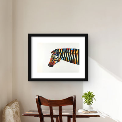 Colorful Zebra Framed Matted Print - Animals Bedroom Decor