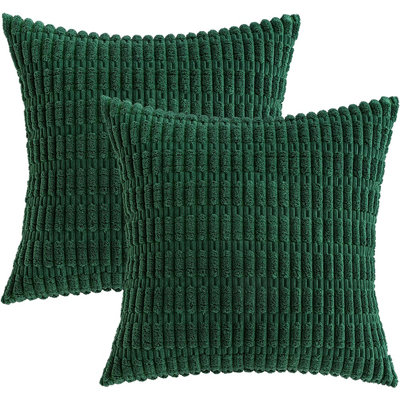 Pack Of 2 Dark Green Decorative Pillow Covers 18X18 Inch Soft Boho Striped Throw Pillow Covers Modern Farmhouse Home Decor For Sofa Living Room Couch Bed