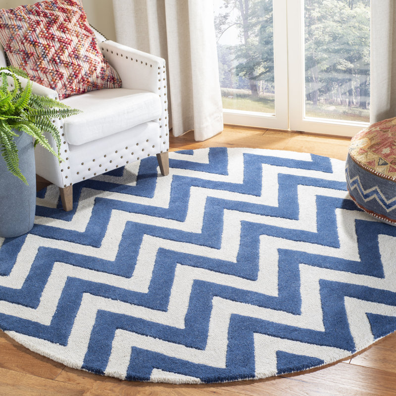 Sanyla Hand Tufted Wool Chevron Indoor Rug, Round 8'