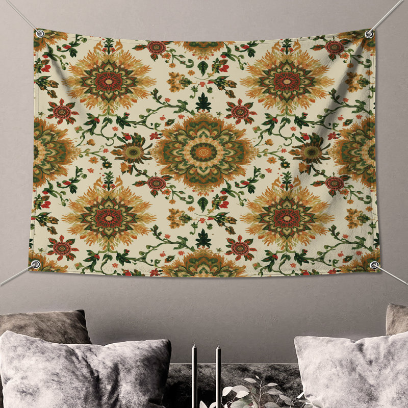 Tapisserie murale motif floral médaillon - Décoration murale médaillon, 104 po H x 88 po avec 4 œillets