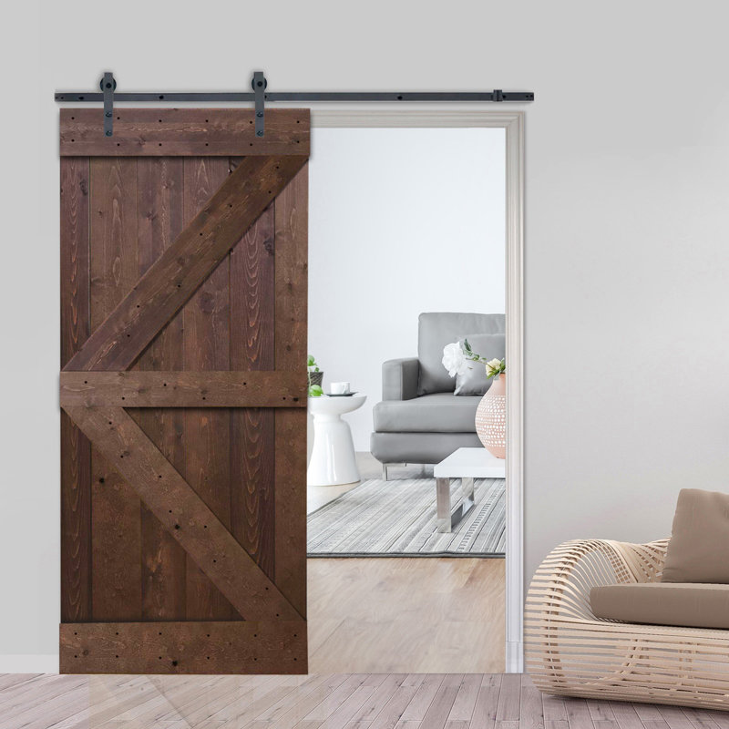 Porte de grange à panneaux et en bois avec quincaillerie d'installation, 42 po x 84 po, Noyer