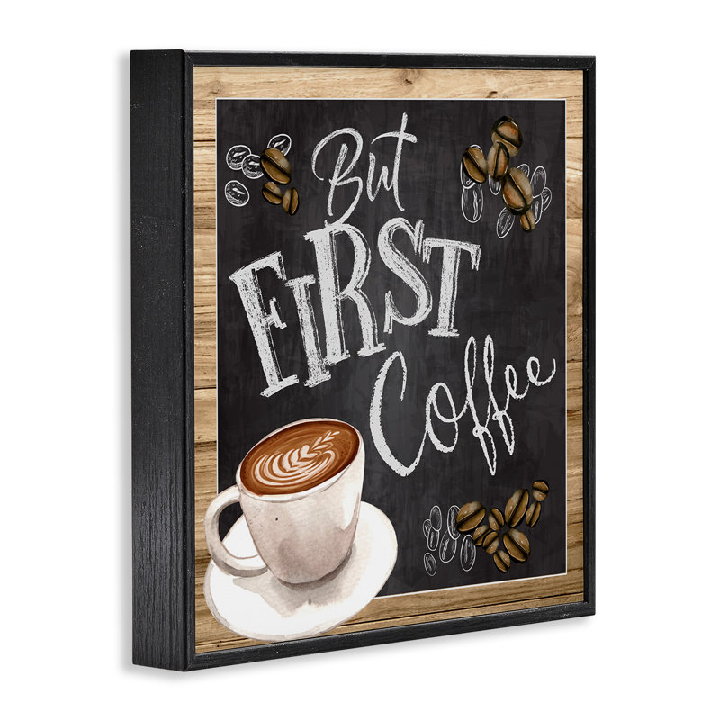 But But Coffee Typographie, tableau latte par haricot par ND Art - impression, Giclée encadrée noir minuit, L 12 po x H 12 po