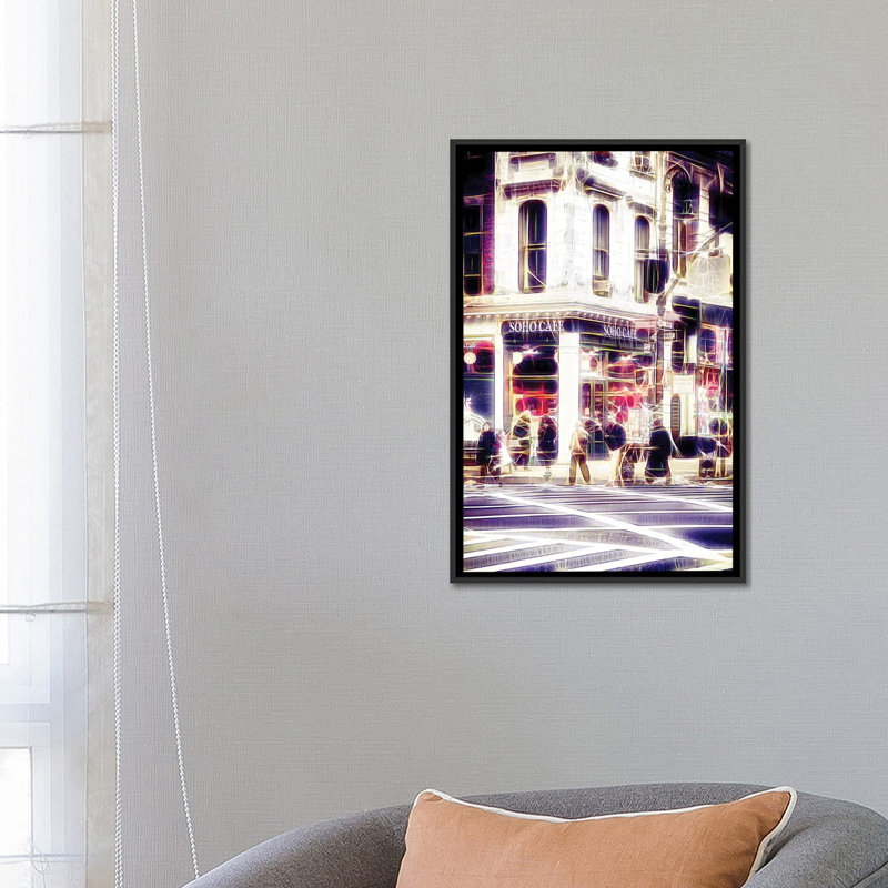 «Soho Café», impression sur toile, H 26 po x l 18 po x P 1,5 po, Toile avec cadre noir, Pas de tapis