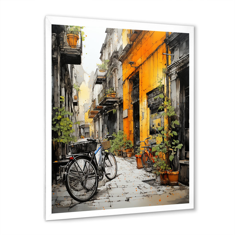 Darrol Bicycle Cycle City - Bicycle Canvas Print, 20" H x 12" W x 1" D, White Single Picture Framed