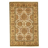 Hand Knotted Wool Oriental Area Rug in Ivory And Gold
