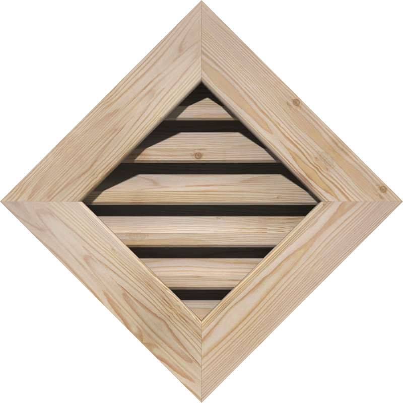 Évent à pignon en bois Diamond, H 18,38 po x l 18,38 po (OB : H 12 po x l 12 po), Pin brut (lisse)