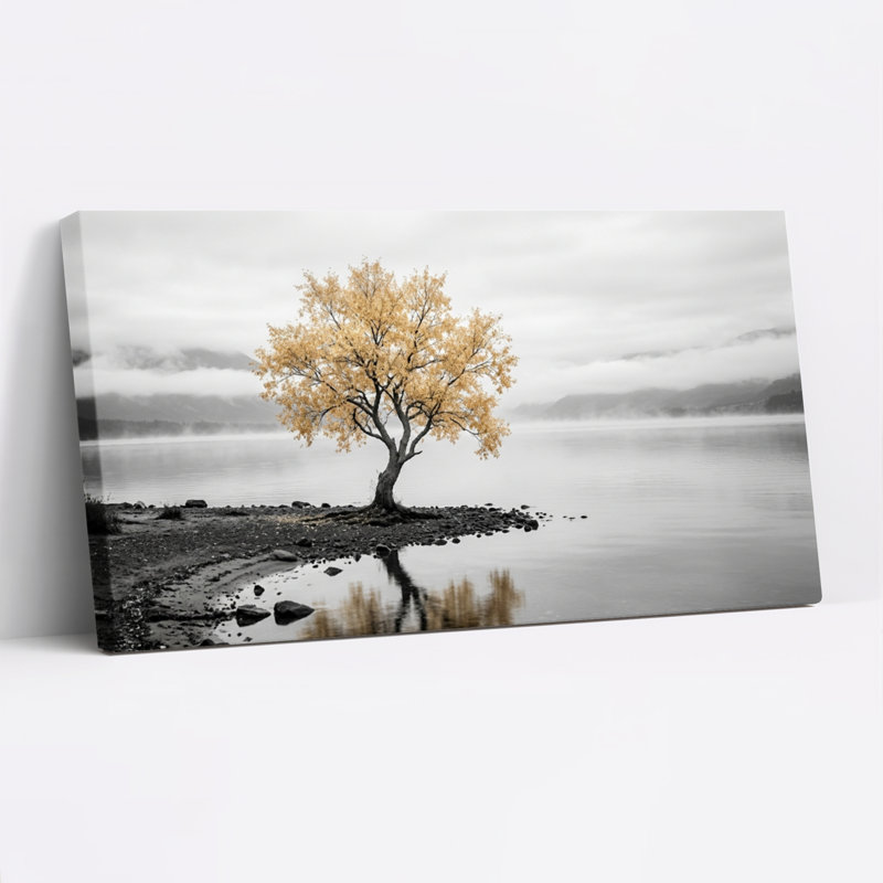 Ensemble de 1 tableau sur toile Arbre d'or, 32“W x 16”H, Wrapped Canvas