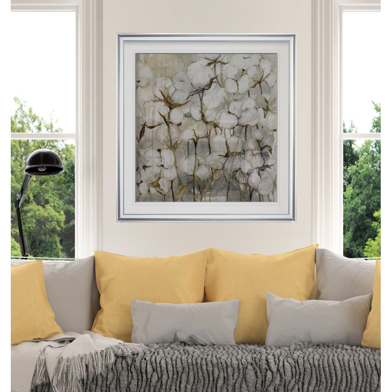 «Cotton Field», reproduction de peinture à l'huile, H 27 po x l 27 po x P 1,5 po, Encadrement argenté