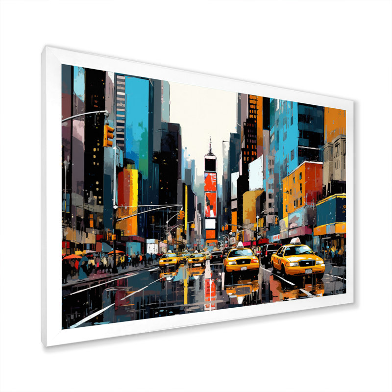 Jaune sarcelle jaune - New York, Cadre simple blanc, H 30 po x l 40 po x P 1,5 po