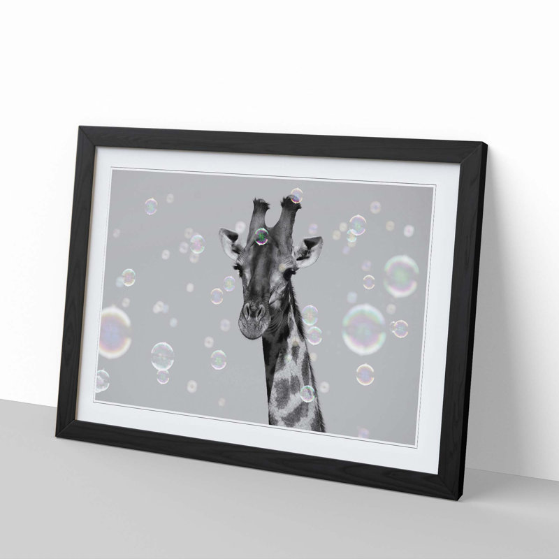 Giraffe Through the Bubbles - Picture Frame Graphic Art Print, Black Framed, 48cm H x 65cm W x 2cm D