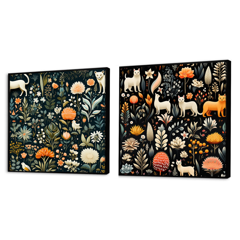 Adventure - forêt enchantée - animaux, ensemble de 2 animaux carrés, Cadre flottant noir, H 16 po x l 33 po