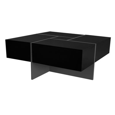 High-Gloss Coffee Table For Living Room, 4 Hidden Storage Areas, Extendable Sliding Top, 31.5"X31.5 Square Table, Sections, Sliding, 31.5"X31.5", Home Interior Design
