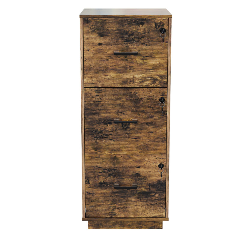 Wooden 3 Drawers File Cabinet With Lock 38.58"H, Brown