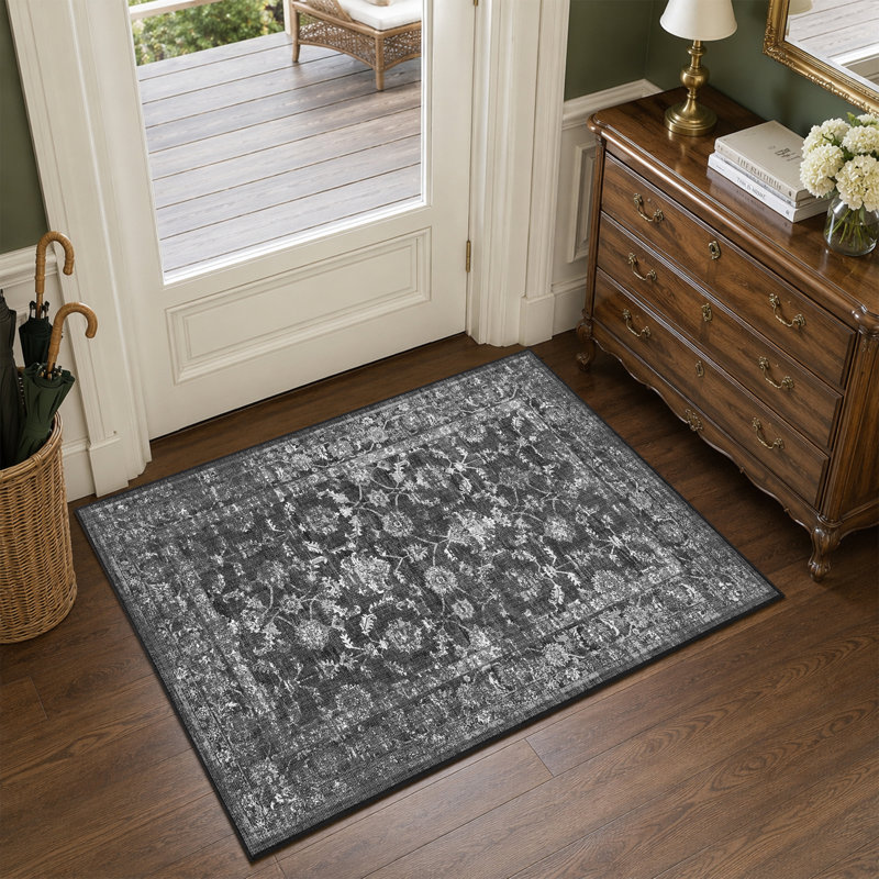 Tapis rétro à poils courts Boho, Noir, Rectangle 2' x 3'