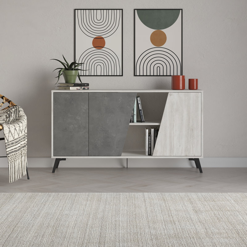 Fiona 150Cm Wide Sideboard Console with Storage and Modern Design, White/Retro Grey