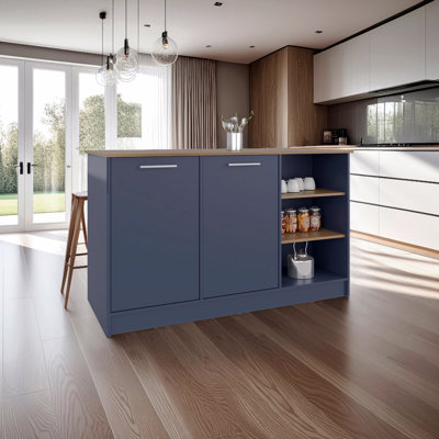 Kitchen Island, Three Open Shelves, Two Cabinets Doors With Interior Storage Option, Floorstanding Island