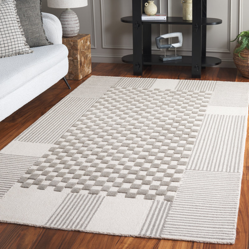 Arbyrd Hand Tufted Wool Pile Checkered Rug, Rectangle 5' x 8'