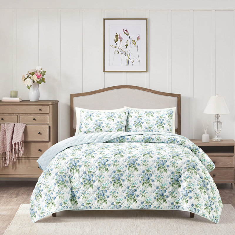 Ensemble de courtepointe réversible Laura Ashley, Courtepointe très grand et 2 très grandes taies, Bleu