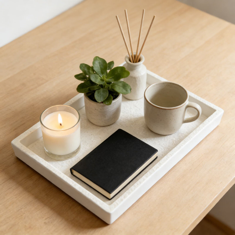 Ceramic Bathroom Tray For Countertop Organization, Cosmetic And Fragrance Holder For Vanity, Bathroom, And Hotel Use