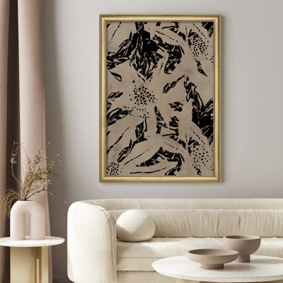 Premium Framed Wall Art Abstract Black Floral Pattern Modern Rustic Illustrations Fine Art Farmhouse/Country Decorative Rustic Vintage Antique Classic for Bedroom - 26"x36" Gold