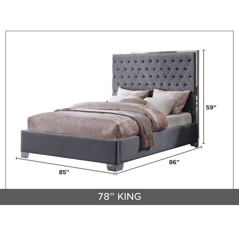 Lit plateforme tapissier Jeslene Kolab, Gris, Très grand