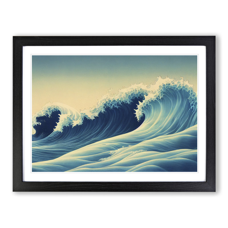 XH1022-1636X Brave Japanese Wave - Single Picture Frame Painting, 46cm H x 64cm W x 2cm D, Black Framed