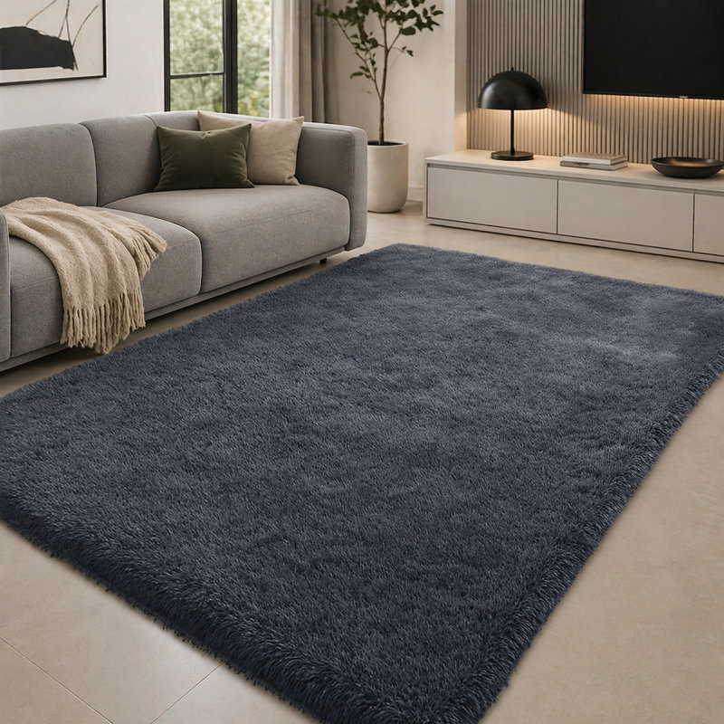 Aspire Homeware Charcoal Grey Shaggy Area Rug Soft Plush Indoor Carpet, Rectangle 160cm Width X 230cm Length