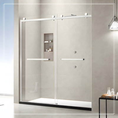 60" W x 74" H Door Double Sliding Frameless Shower Door with 8mm Clear Tempered Glass Chrome