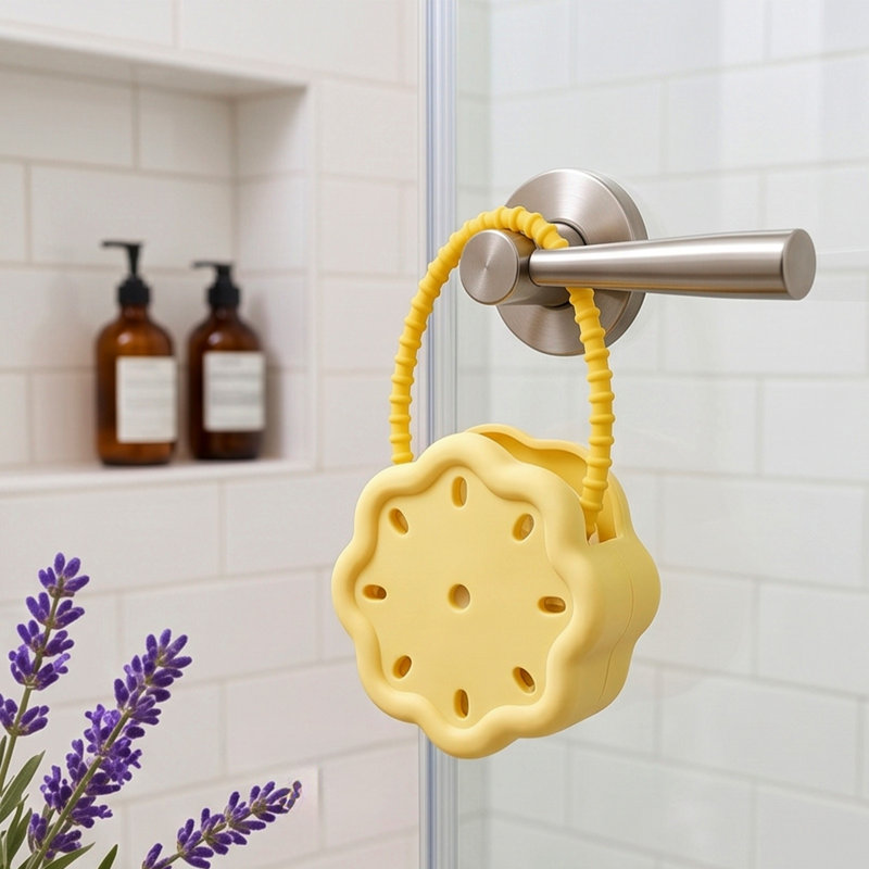 Sac à dos en polyester, boîte à parfum en silicone en forme de fleur, contenant suspendu pour parfums avec sangle flexible, étanche et ventilée, pour salle de bain, placard, voiture, bagages