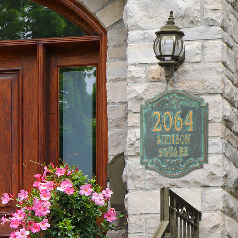 Signature Series 3-Line Wall Address Plaque, Verdigris, Bronze, Yes