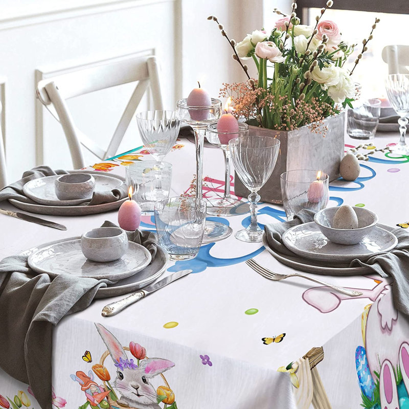 Nappe de Pâques avec motif Joyeuses Pâques - avec lapin, œufs, camion et tulipe - idéale pour le dîner en plein air, le pique-nique et la décoration de la salle à manger