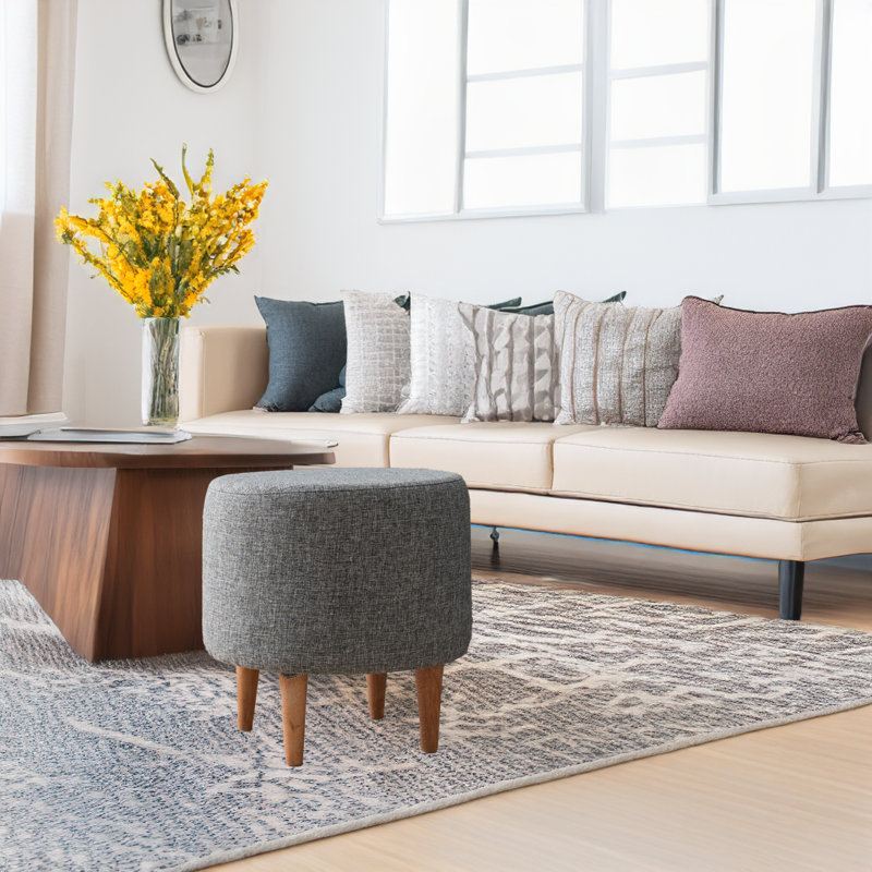 Upholstered Ottoman, Gray Polyester/Cotton
