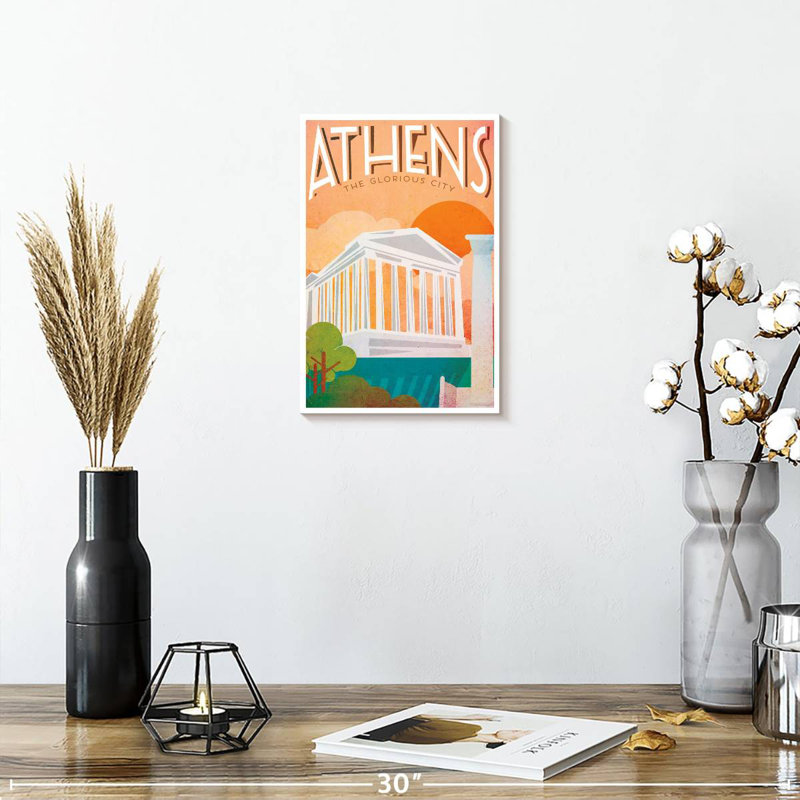 Affiche rétro d'Athènes, H 12 po x l 8 po