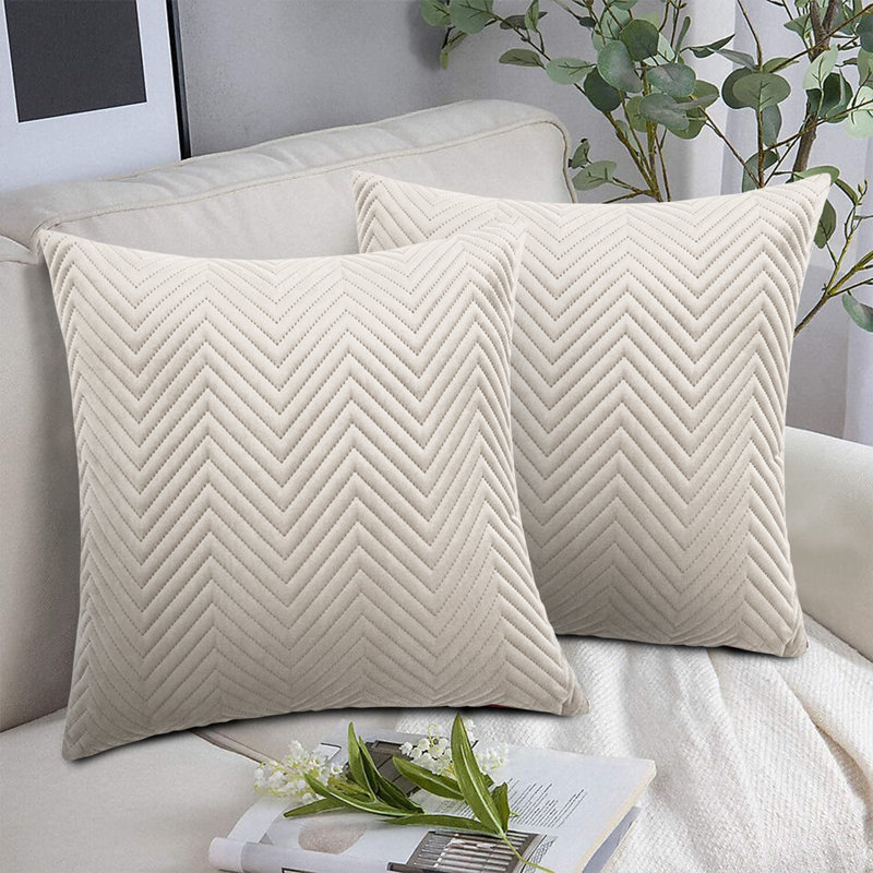 Embossed Velvet Cushion Cover (Pack of 2), Beige