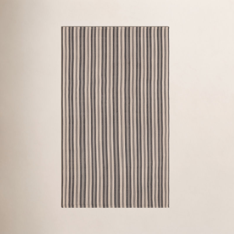 Tapis intérieur / extérieur gris / ivoire Rish Ticking, Rectangle 6 pi x 9 pi