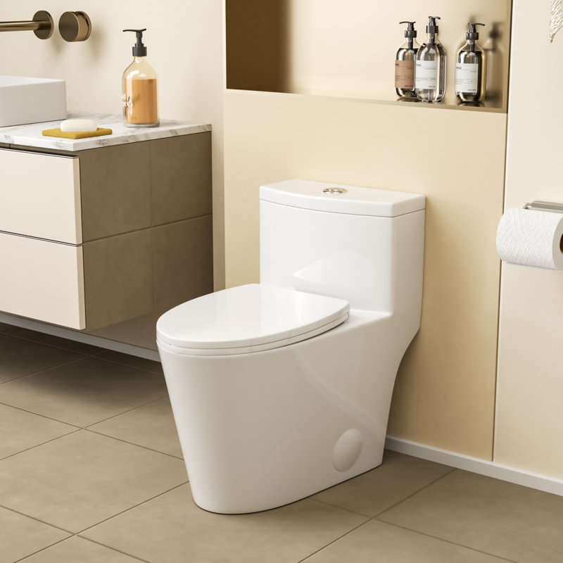 ADA Compliant One-Piece Elongated Toilet 1.6/1.1 GPF Dual Flush12-Inch Rough-In Modern Bathroom Toilet with Soft Close Seat