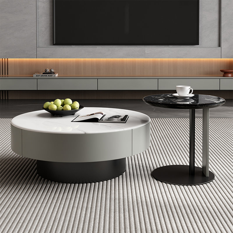 Circular microcrystalline stone coffee table