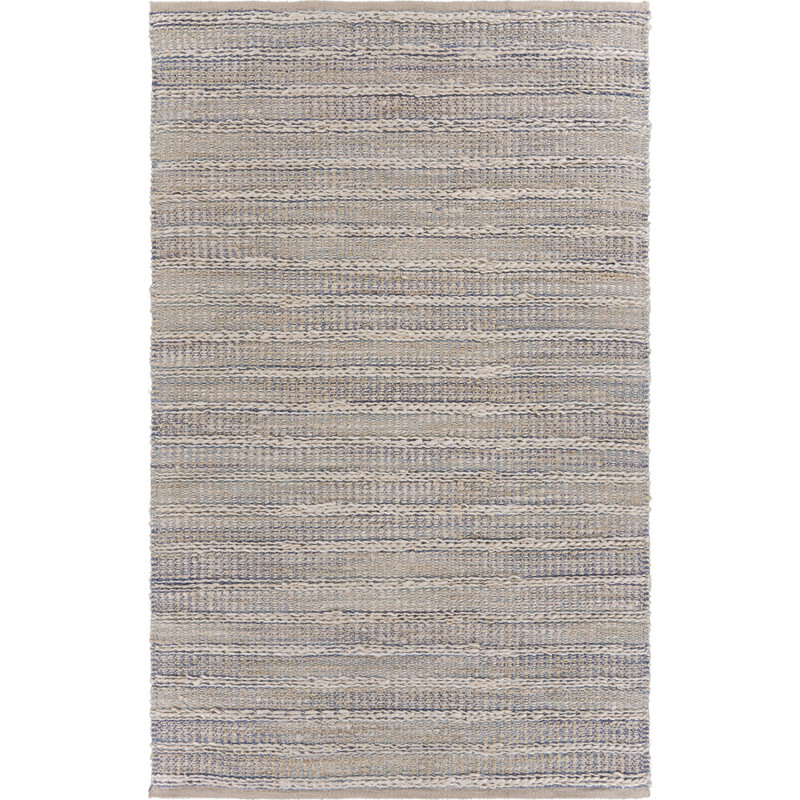 Tapis rayé en jute / coton bleu / blanc Coomer, Rectangle 7 pi 9 po x 9 pi 9 po
