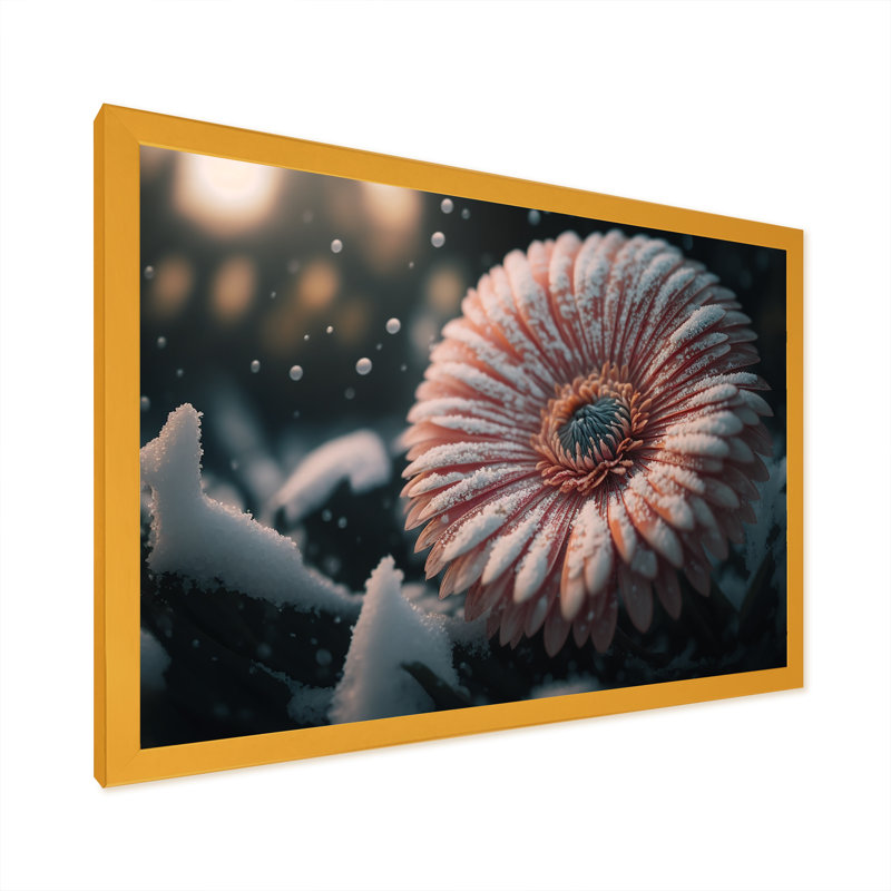 Une fleur de gerbera rose en hiver III - Impression sur toile, H 12 po x l 20 po x P 1 po