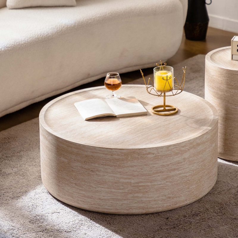 Table basse ronde de 31,5 po avec motif Mars pour le salon, table basse ronde moderne pour le salon, sans assemblage