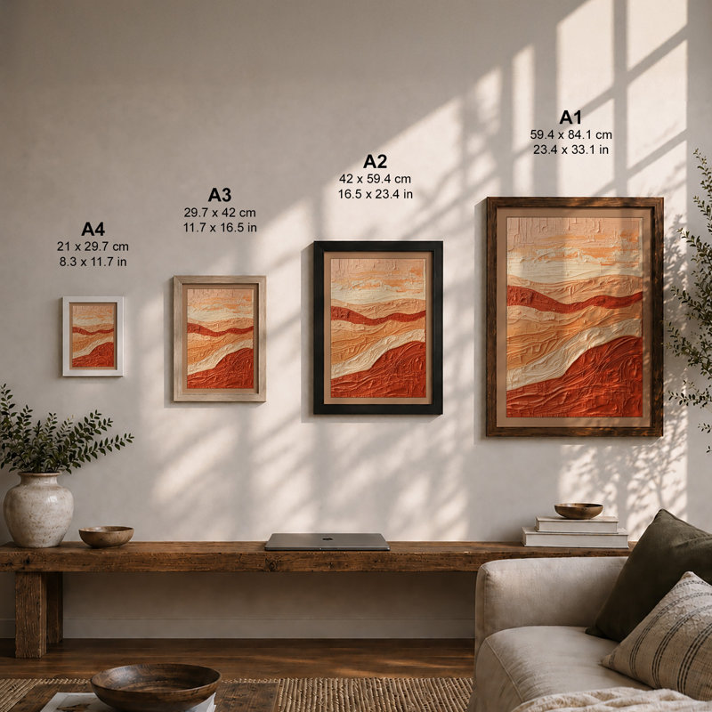 Terracotta Tides Abstract - Framed Print, Oak, A4 - 29.7 x 21.0 cm
