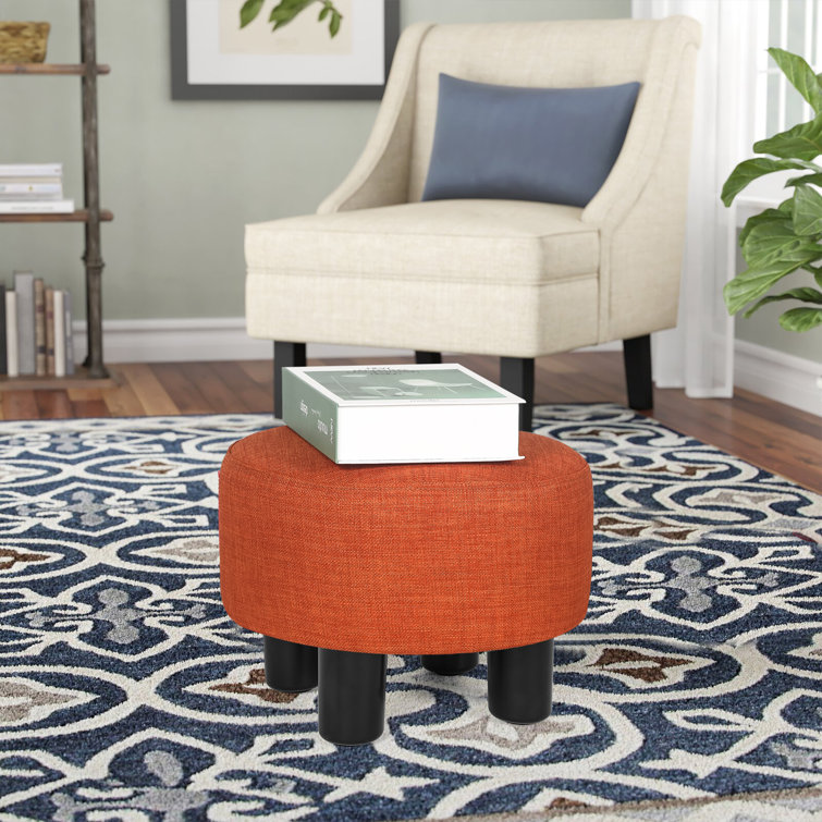 12.4'' Wide Round Footstool Ottoman Latitude Run Body Fabric: Orange Linen