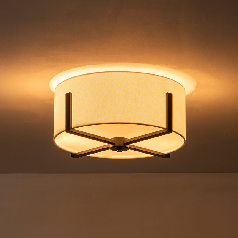 Doddie 2-Light Fabric Drum Semi-Flush Mount , Black
