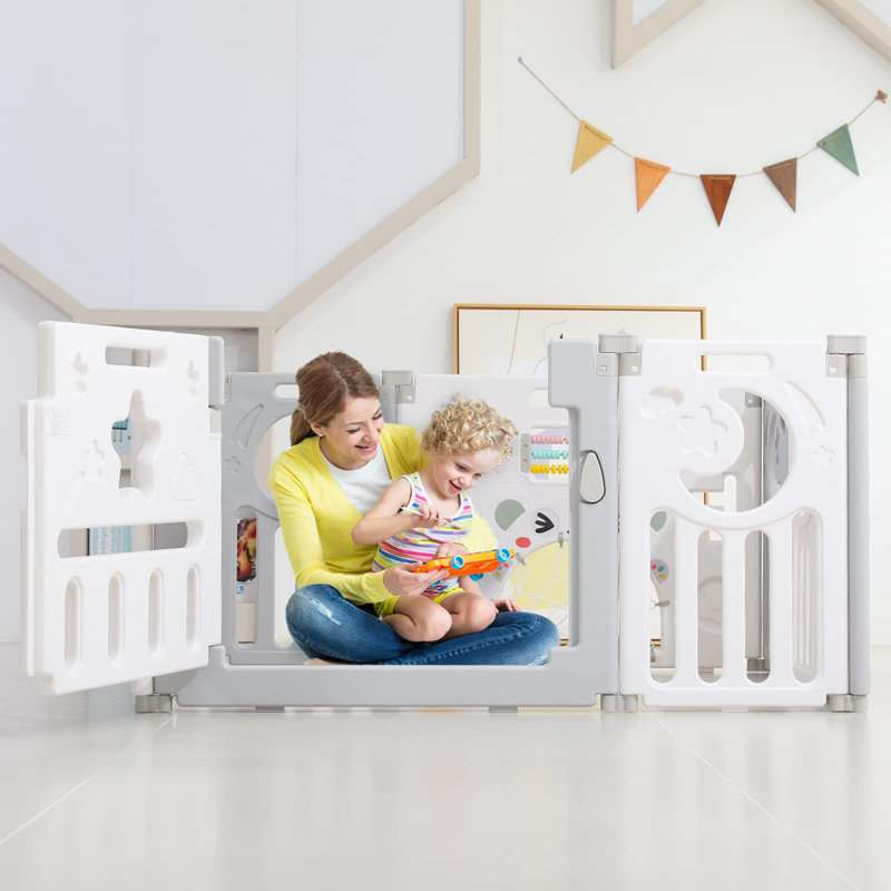 Safe Foldable No - Gaps Baby Playpen for Exploration, 24" H x 75" W x 75" D, Gray/White