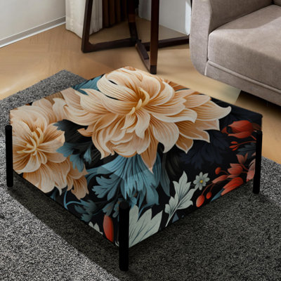 Enchanting Beige Pivoines Garden Flourish - Grand repose-pieds carré floral