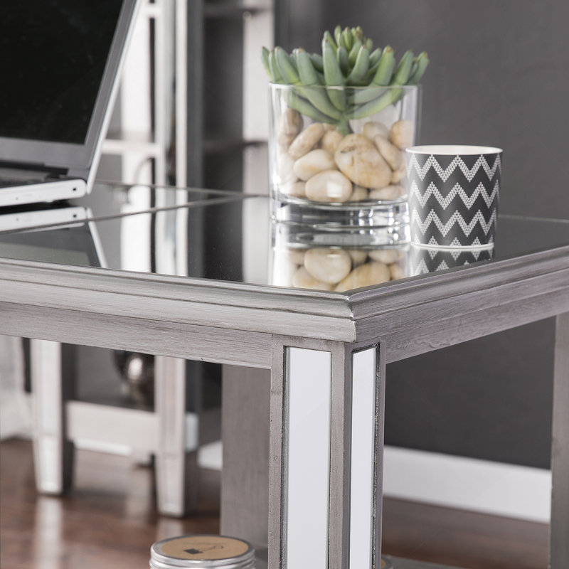 Bureau en miroir - Style glamour - Argent mat brossé avec miroir